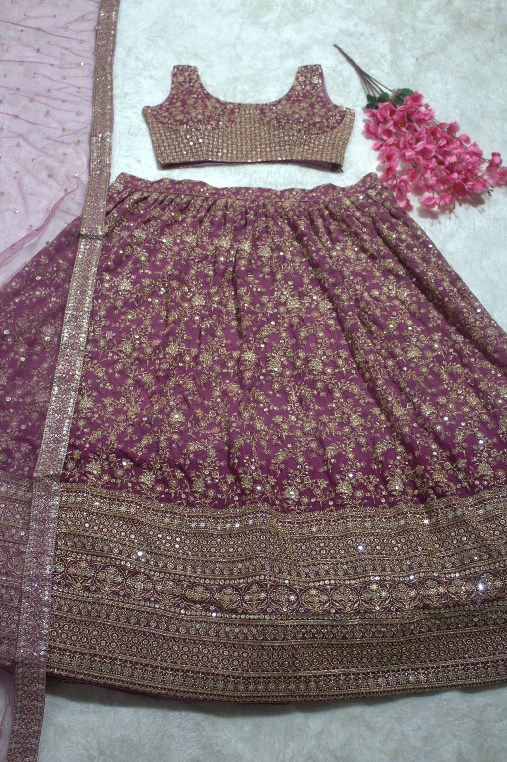 Lavender Elegant Dual Shaded Georgette Lehenga Set with Heavy Sequins & Embroidery Work ClothsVilla