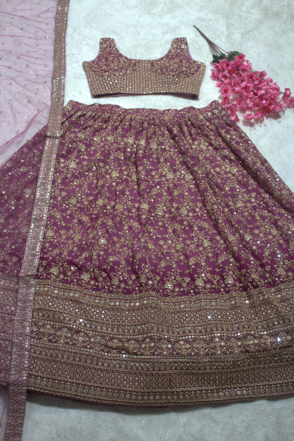 Lavender Elegant Dual Shaded Georgette Lehenga Set with Heavy Sequins & Embroidery Work ClothsVilla