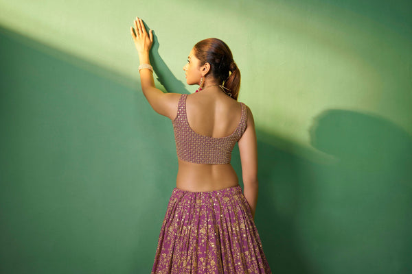 Lavender Elegant Dual Shaded Georgette Lehenga Set with Heavy Sequins & Embroidery Work ClothsVilla