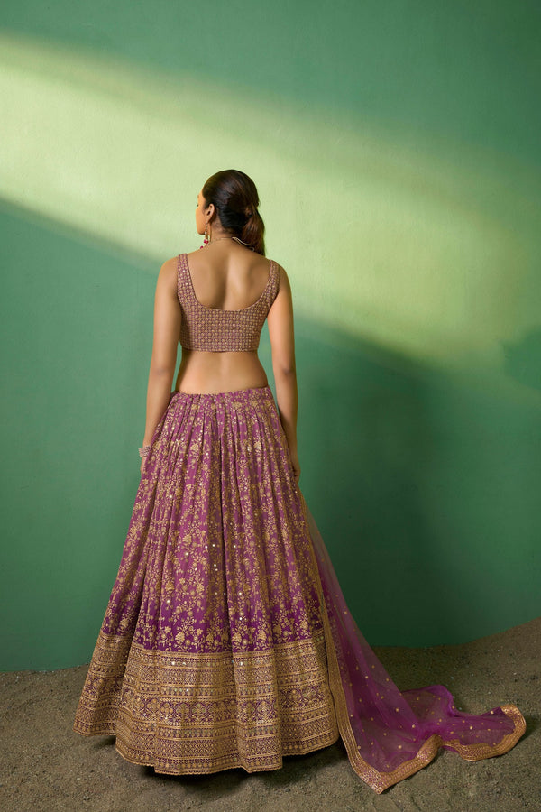 Lavender Elegant Dual Shaded Georgette Lehenga Set with Heavy Sequins & Embroidery Work ClothsVilla