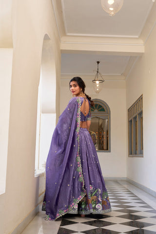 Lavender Elegant Gold Crush Lehenga Set with Sequins & Thread Embroidery ClothsVilla