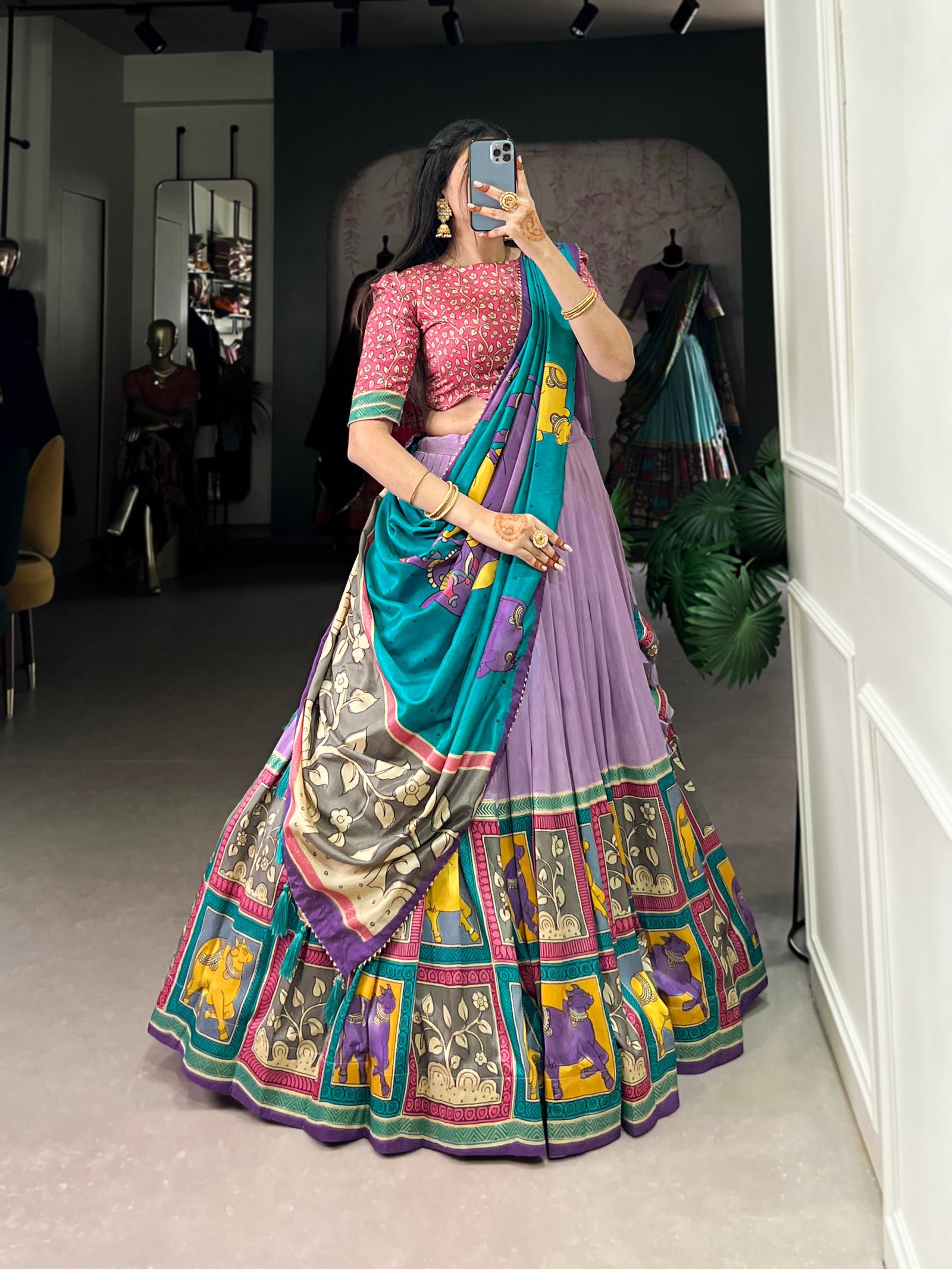 Lavender Ethereal Elegance Kalamkari Tussar Silk Lehenga Set