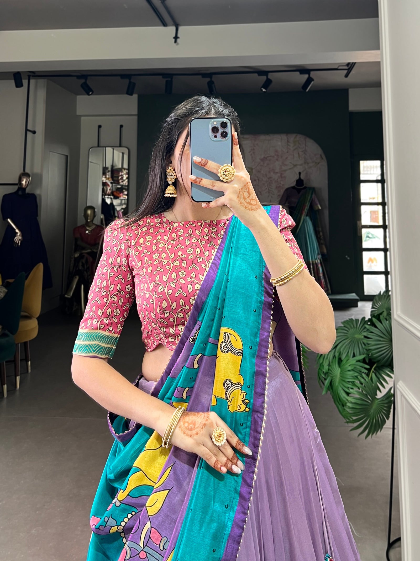 Lavender Ethereal Elegance Kalamkari Tussar Silk Lehenga Set