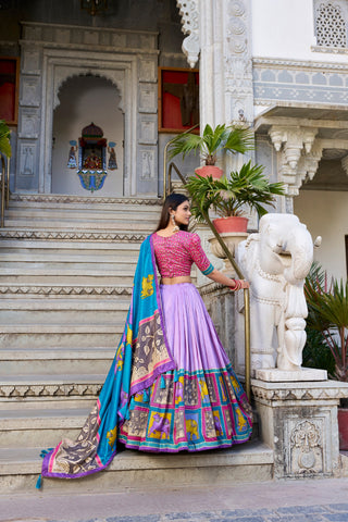 Lavender Ethereal Elegance Kalamkari Tussar Silk Lehenga Set