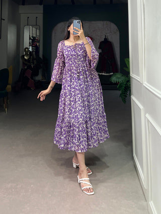 Lavender Ethnic Elegance – Triple-Layer Georgette Frock