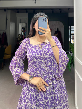 Lavender Ethnic Elegance – Triple-Layer Georgette Frock
