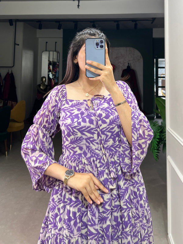 Lavender Ethnic Elegance – Triple-Layer Georgette Frock