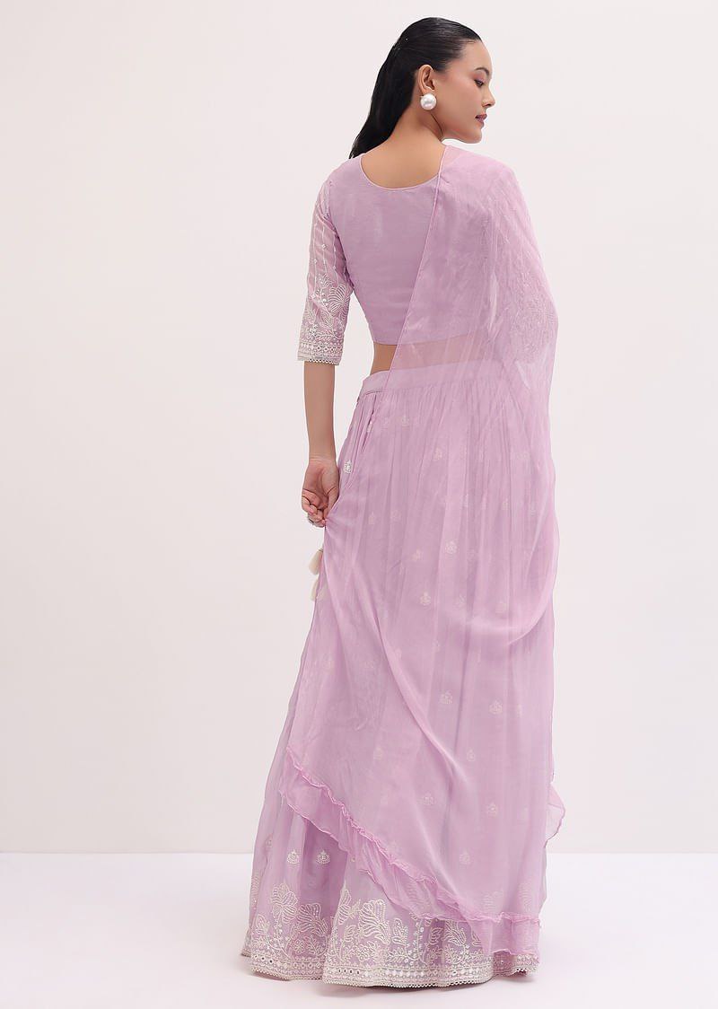 Lavender Faux Georgette Semi-Stitched Sequins Embroidered Lehenga with Canvas & Can-Can, Unstitched Sequins Blouse & Plain Georgette Dupatta Clothsvilla