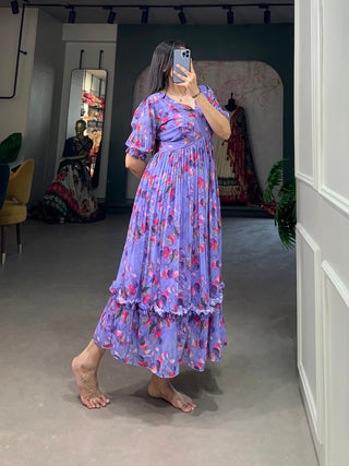 Lavender Floral Georgette Frock - Elegant Spring Dress ClothsVilla