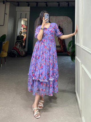 Lavender Floral Georgette Frock - Elegant Spring Dress ClothsVilla