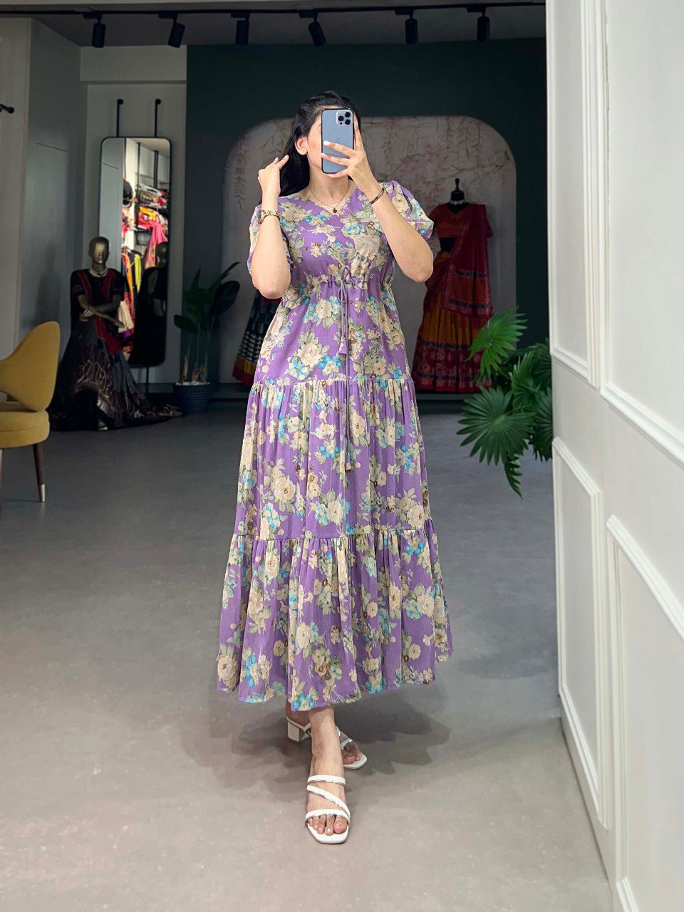 Lavender Flower Fields Georgette Frock - Dreamy Florals for the Summer ClothsVilla Main image