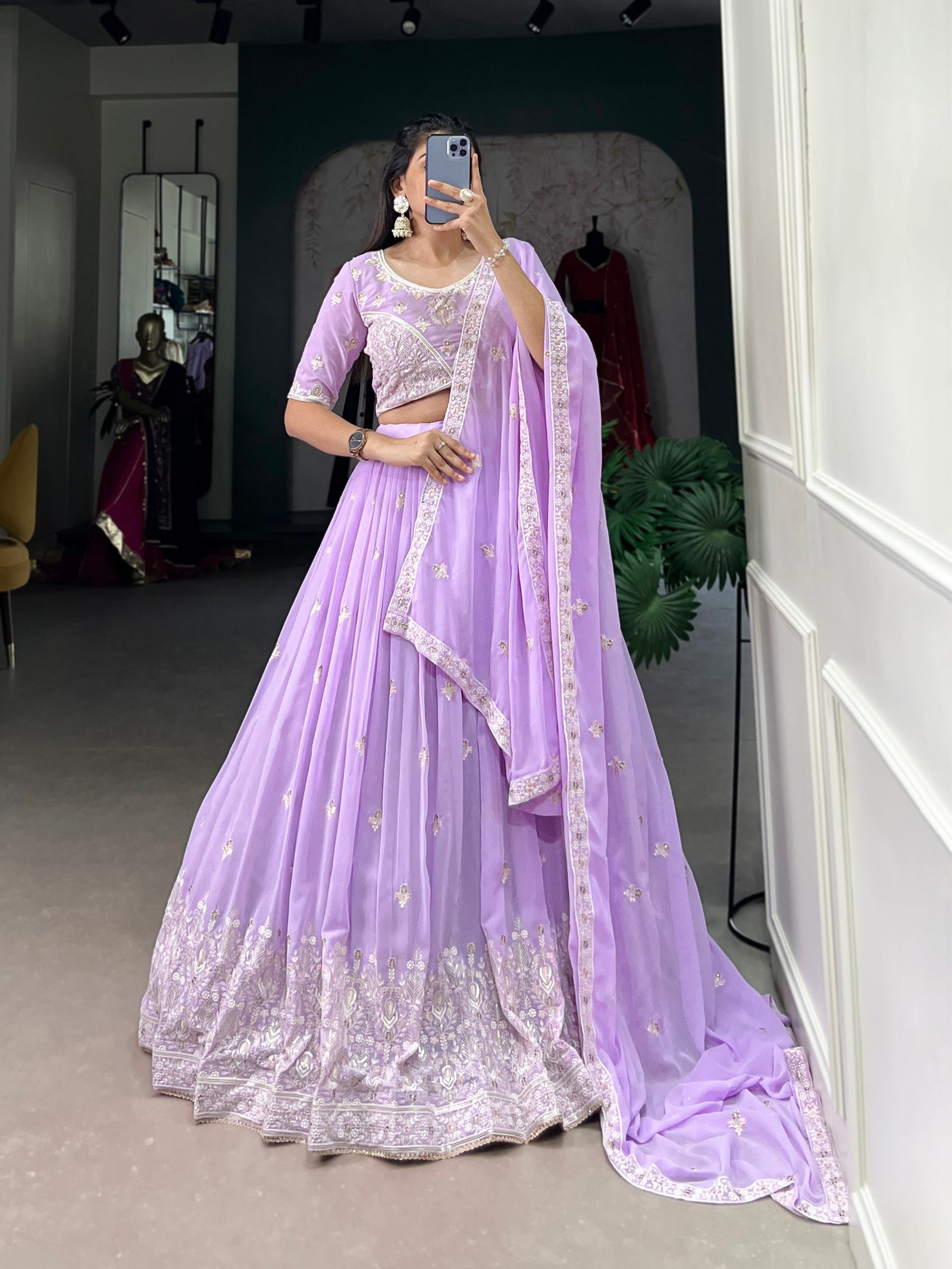 Lavender Georgette Bridesmaid Lehenga with Sequins Elegance