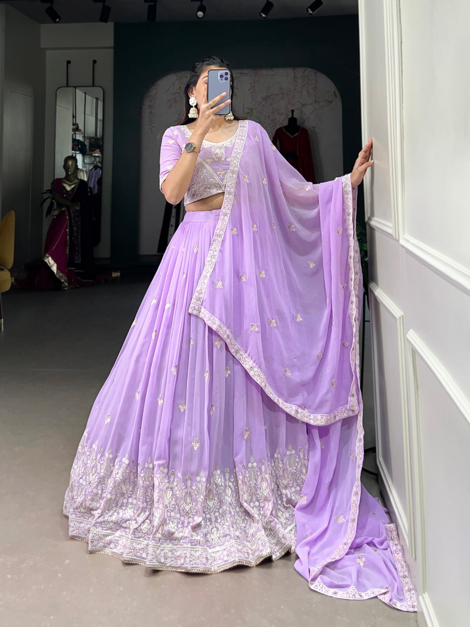 Lavender Georgette Bridesmaid Lehenga with Sequins Elegance