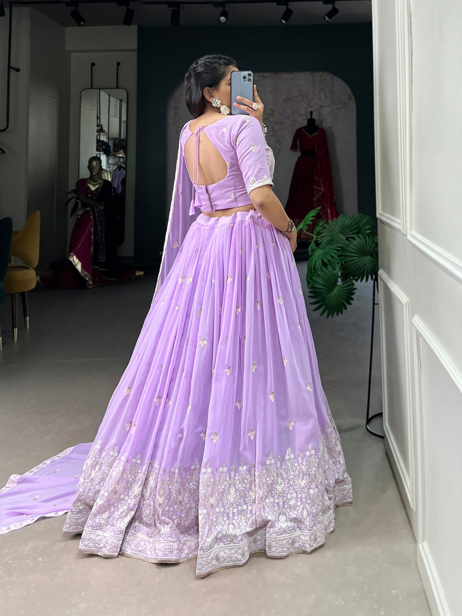 Lavender Georgette Bridesmaid Lehenga with Sequins Elegance