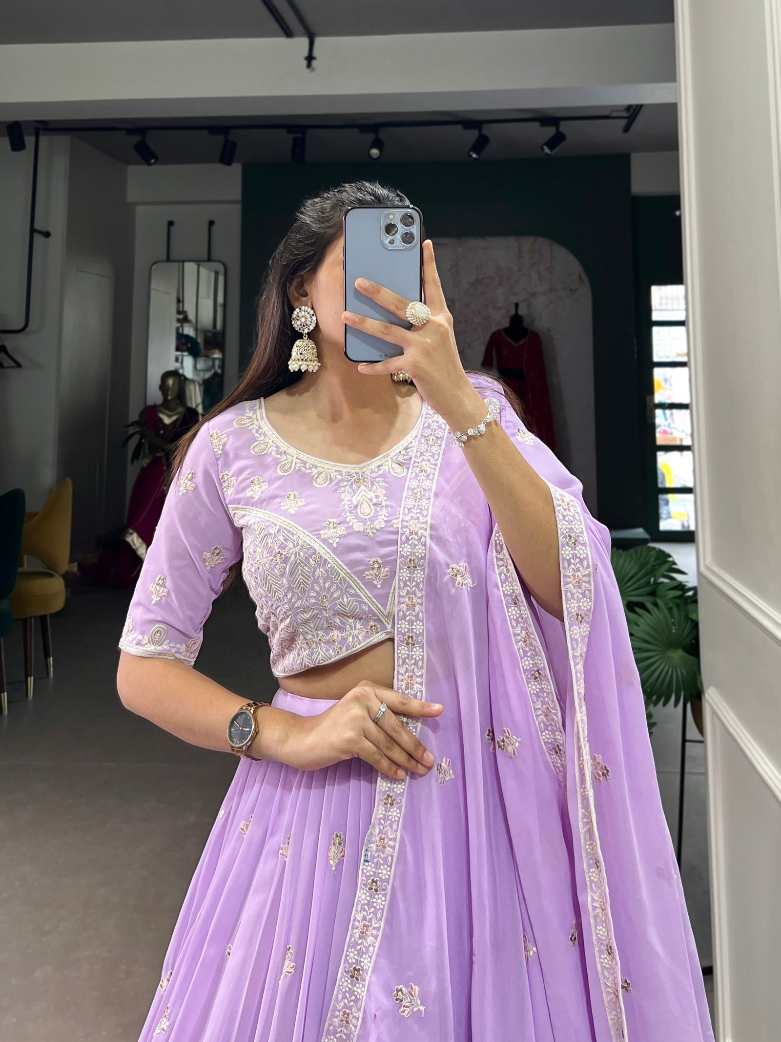Lavender Georgette Bridesmaid Lehenga with Sequins Elegance