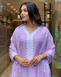 Load image into Gallery viewer, Lavender Georgette Embroidered Kurti Set