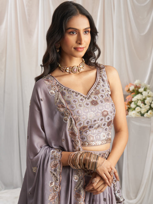 Lavender Georgette Sequin embroidery Semi-Stitched Lehenga choli & Dupatta ClothsVilla