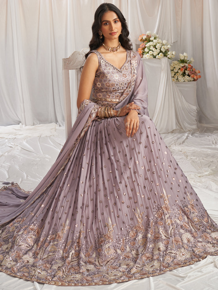 Lavender Georgette Sequin embroidery Semi-Stitched Lehenga choli & Dupatta ClothsVilla