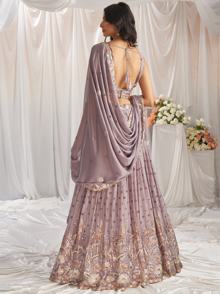Lavender Georgette Sequin embroidery Semi-Stitched Lehenga choli & Dupatta ClothsVilla