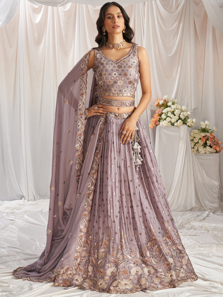 Lavender Georgette Sequin embroidery Semi-Stitched Lehenga choli & Dupatta ClothsVilla