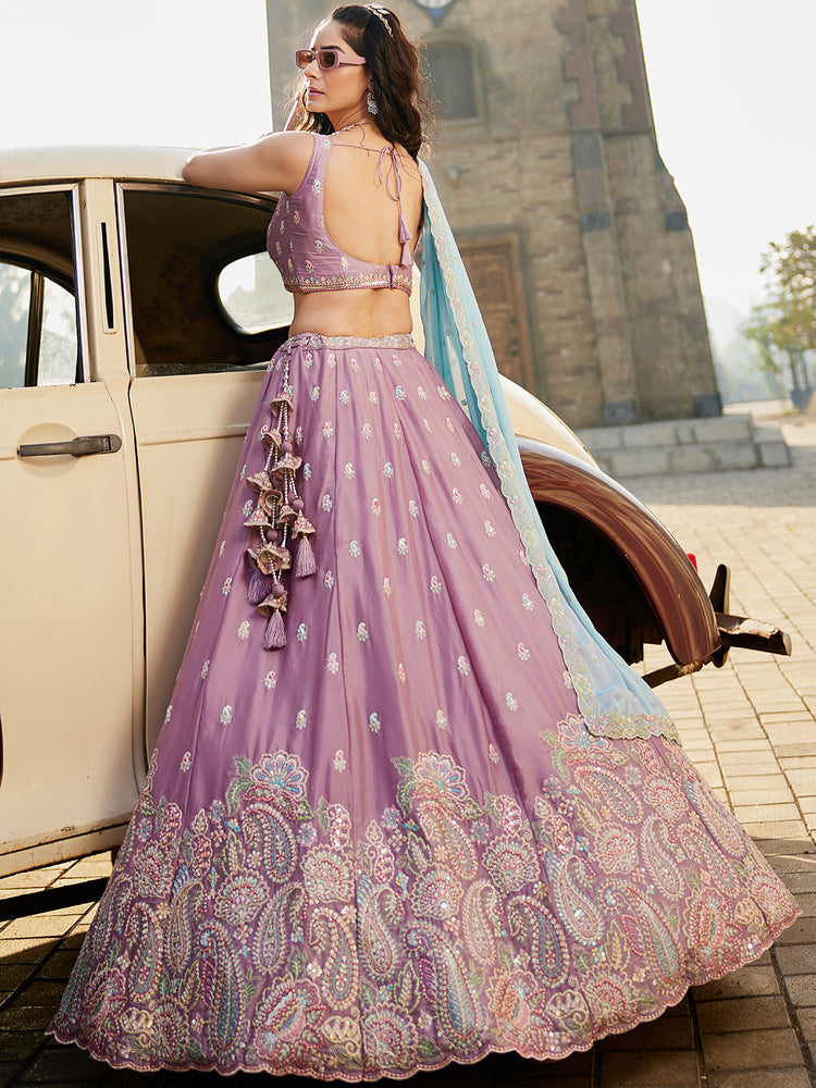 Lavender Georgette Sequins embroidery Semi-Stitched Lehenga choli & Dupatta ClothsVilla