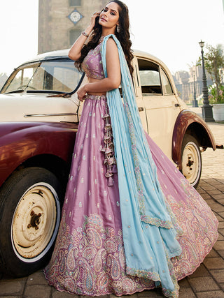 Lavender Georgette Sequins embroidery Semi-Stitched Lehenga choli & Dupatta ClothsVilla