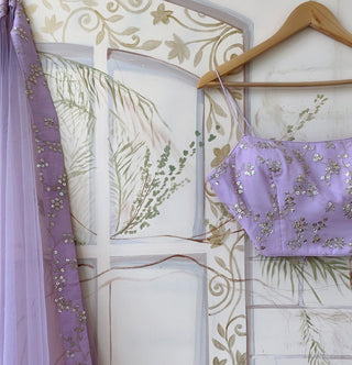 Lavender Georgette Zari & Sequin Embroidered Semi-Stitched Lehenga Choli with Soft Net Dupatta (3.2m Flair) ClothsVilla