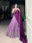 Lavender Glamorous Silver Glossy Embroidered Lehenga Set with Hotfix Detailing ClothsVilla