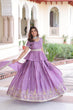 Load image into Gallery viewer, Lavender Gold Crush Multi-Thread Embroidered Lehenga Choli Set with Sequins, Peplum Blouse &amp; Designer Lace Dupatta ClothsVilla