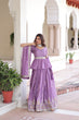 Load image into Gallery viewer, Lavender Gold Crush Multi-Thread Embroidered Lehenga Choli Set with Sequins, Peplum Blouse &amp; Designer Lace Dupatta ClothsVilla