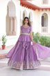 Load image into Gallery viewer, Lavender Gold Crush Multi-Thread Embroidered Lehenga Choli Set with Sequins, Peplum Blouse &amp; Designer Lace Dupatta ClothsVilla