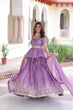 Load image into Gallery viewer, Lavender Gold Crush Multi-Thread Embroidered Lehenga Choli Set with Sequins, Peplum Blouse &amp; Designer Lace Dupatta ClothsVilla