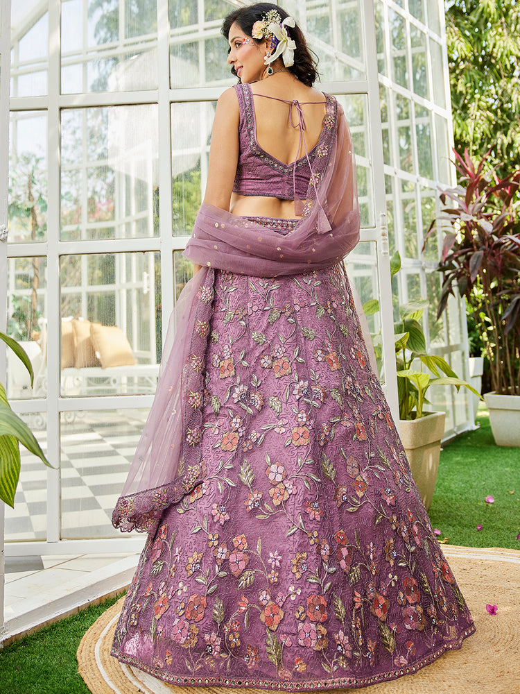 Lavender Gorgeous Net Lehenga Choli Set with Heavy Sequins and Thread Embroidery ClothsVilla