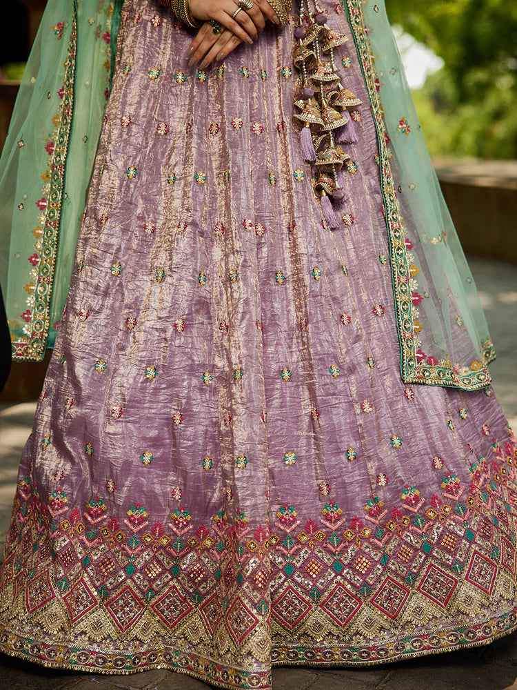 Lavender Gorgeous Pure Georgette Tissue Lehenga Choli Set with Heavy Sequin & Thread Embroidery Work ClothsVilla