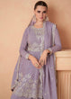 Load image into Gallery viewer, Lavender Graceful Embroidered Chinon Top &amp; Plazo Set with Dupatta ClothsVilla