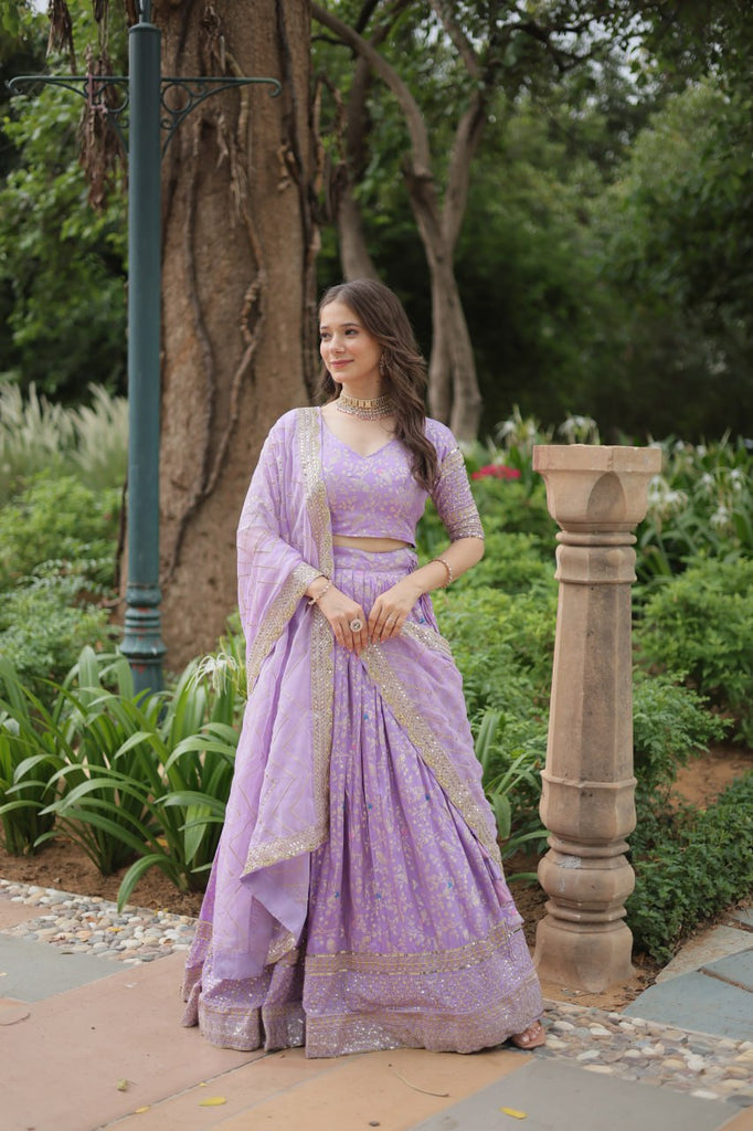 Elegant Lavender Jacquard Lehenga Choli with Sequins Embroidery Clothsvilla