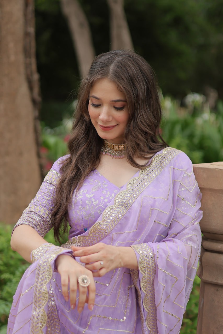 Elegant Lavender Jacquard Lehenga Choli with Sequins Embroidery Clothsvilla