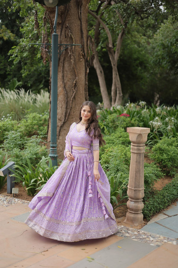 Elegant Lavender Jacquard Lehenga Choli with Sequins Embroidery Clothsvilla