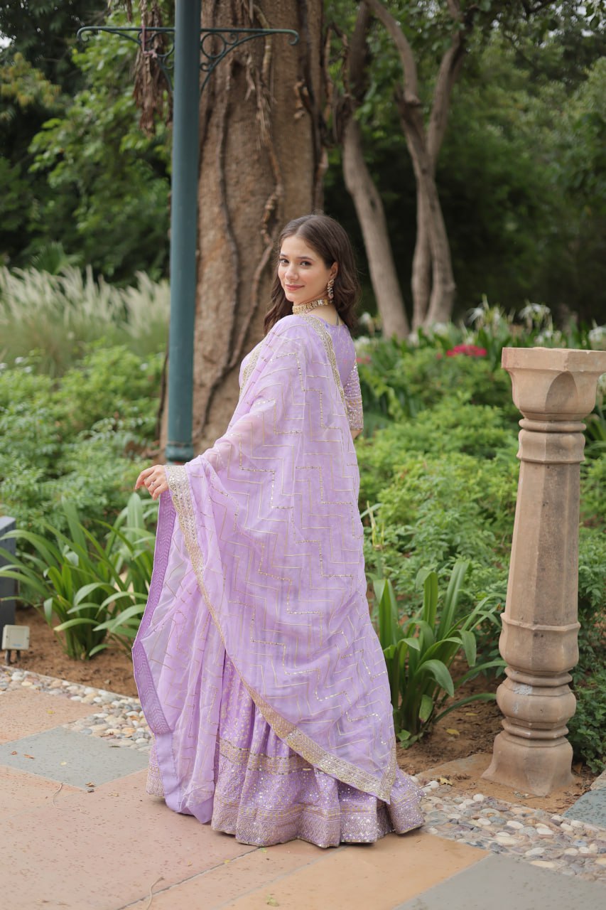 Elegant Lavender Jacquard Lehenga Choli with Sequins Embroidery Clothsvilla