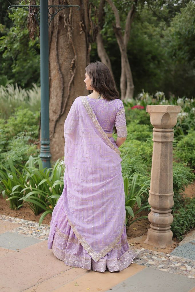 Elegant Lavender Jacquard Lehenga Choli with Sequins Embroidery Clothsvilla