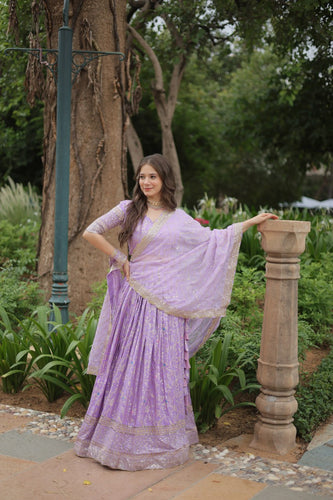 Elegant Lavender Jacquard Lehenga Choli with Sequins Embroidery Clothsvilla