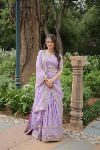 Elegant Lavender Jacquard Lehenga Choli with Sequins Embroidery Clothsvilla