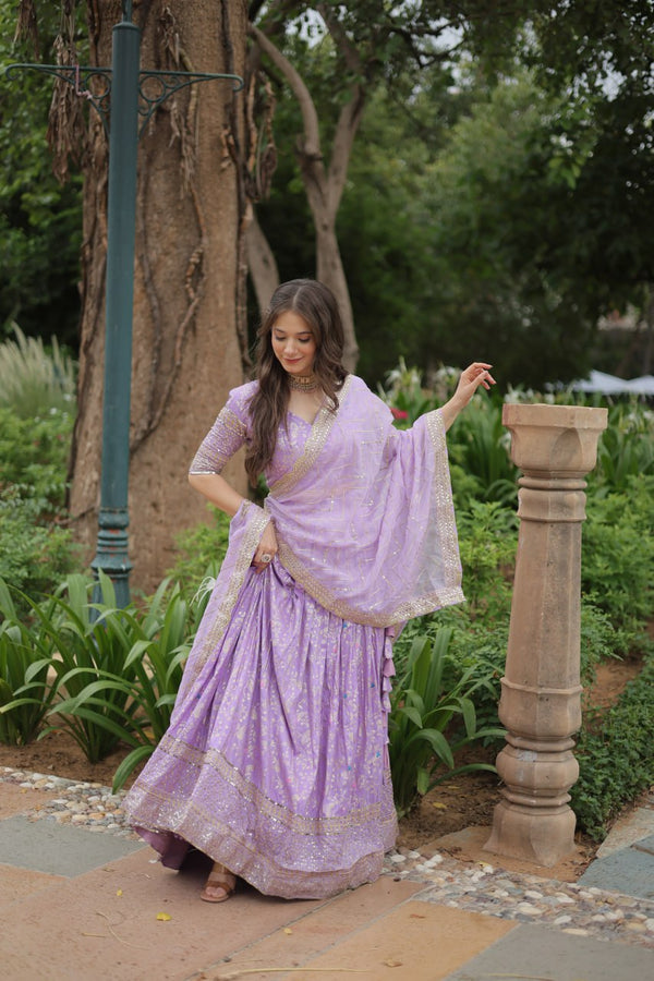 Elegant Lavender Jacquard Lehenga Choli with Sequins Embroidery Clothsvilla