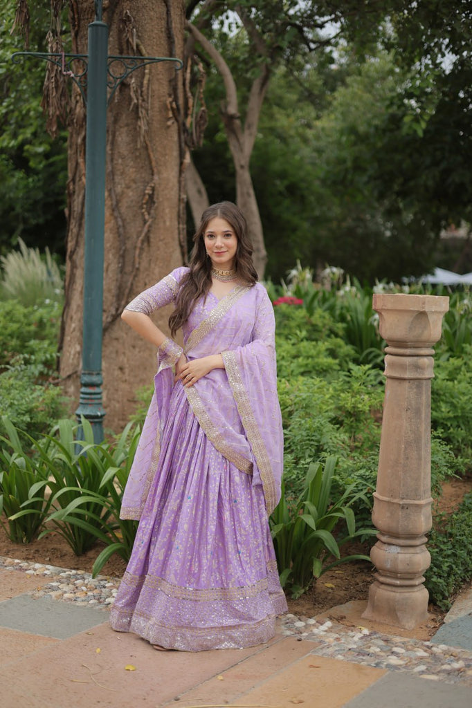 Elegant Lavender Jacquard Lehenga Choli with Sequins Embroidery Clothsvilla