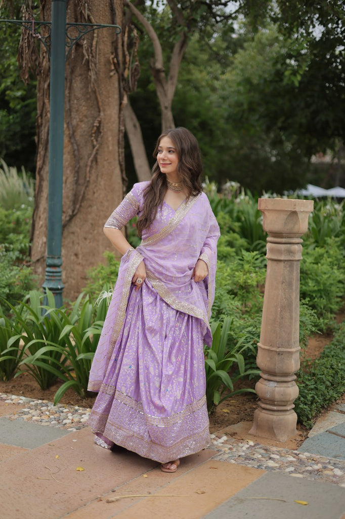 Elegant Lavender Jacquard Lehenga Choli with Sequins Embroidery Clothsvilla