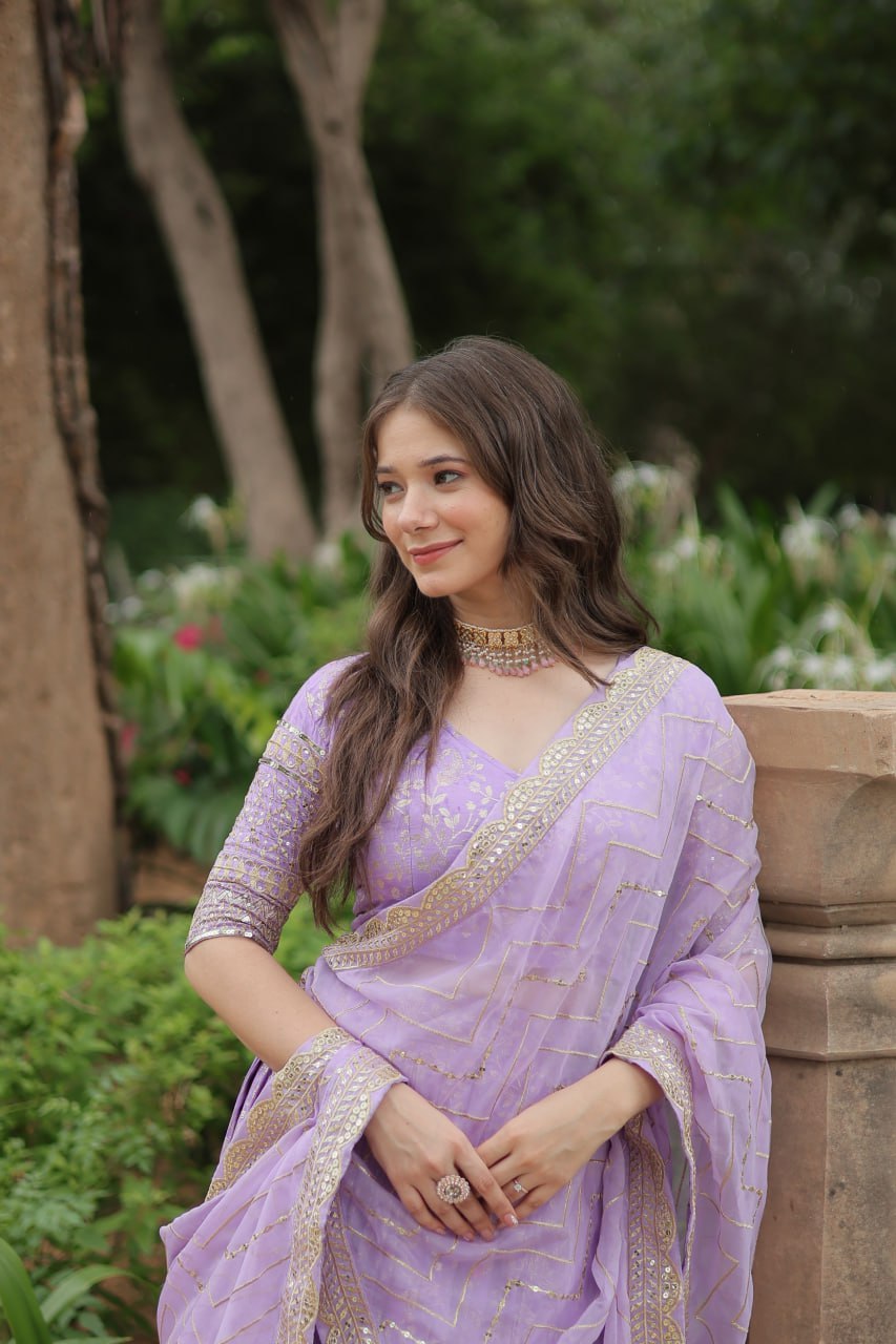 Elegant Lavender Jacquard Lehenga Choli with Sequins Embroidery Clothsvilla