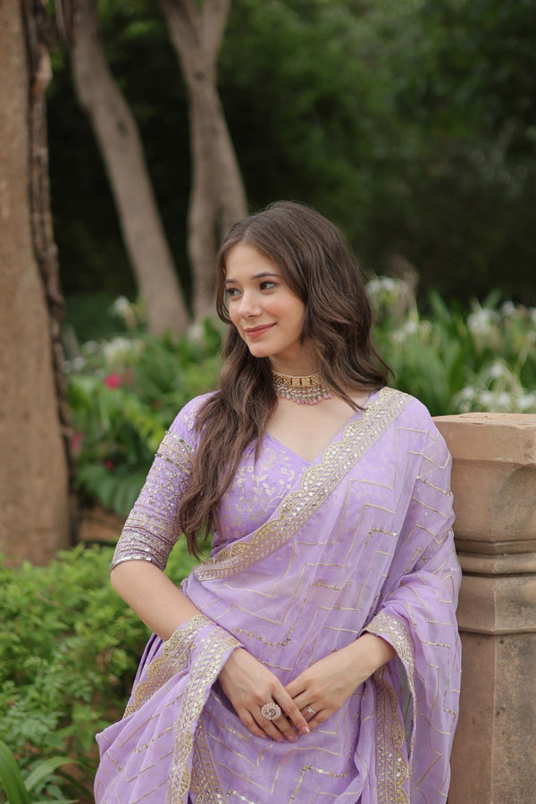 Elegant Lavender Jacquard Lehenga Choli with Sequins Embroidery Clothsvilla