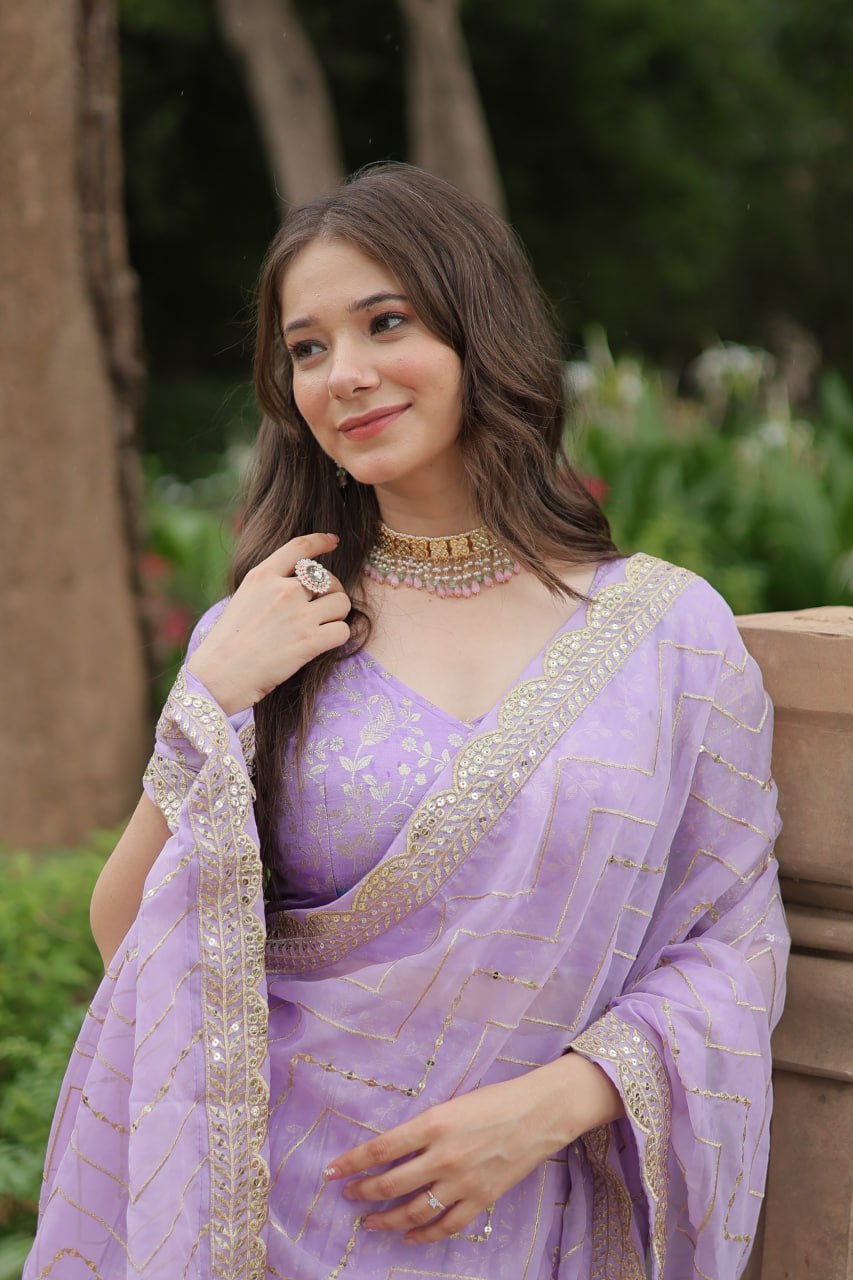 Elegant Lavender Jacquard Lehenga Choli with Sequins Embroidery Clothsvilla