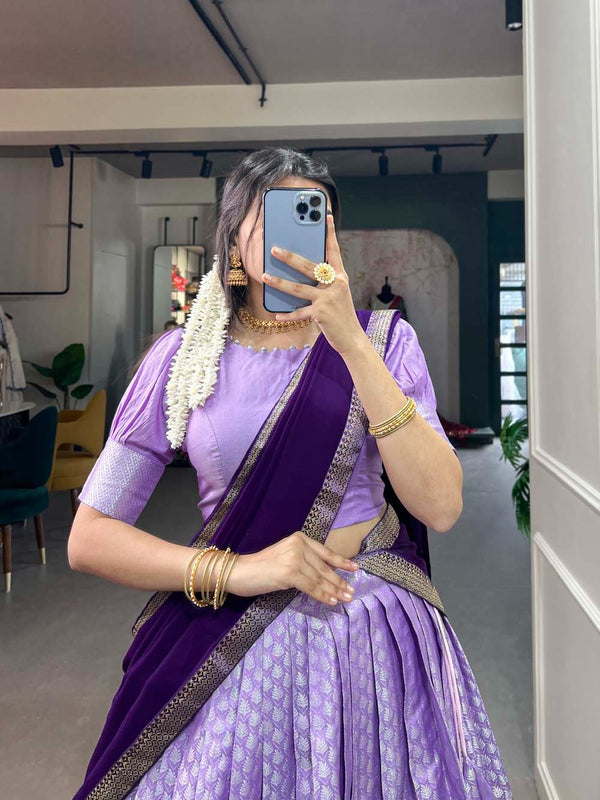 Captivating Lavender Jacquard Lehenga Choli Set - Graceful Weaves and Modern Flair ClothsVilla