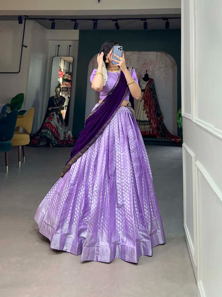 Captivating Lavender Jacquard Lehenga Choli Set - Graceful Weaves and Modern Flair ClothsVilla